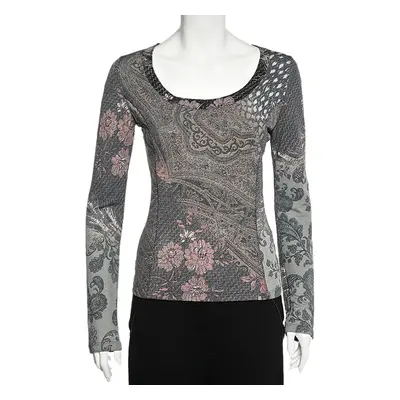 Class by Roberto Cavalli Multicolor Paisley Print Knit Scoop Neck Top