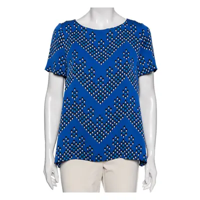 Diane von Furstenberg Blue Silk Maggy Chevron Dots Printed Top