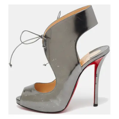 Christian Louboutin Silver Leather Allegra Peep-Toe Sandals Size