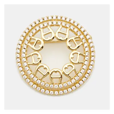 Aigner Logo Crystal Gold Tone Brooch