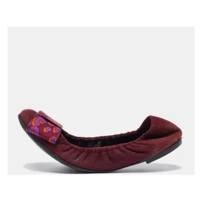 Louis Vuitton Burgundy Suede Bow Scrunch Ballet Flats Size