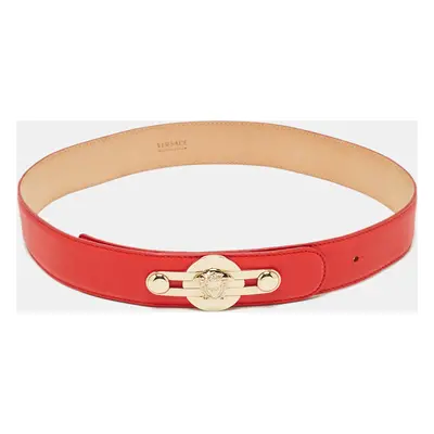 Versace Red Leather Medusa Buckle Belt