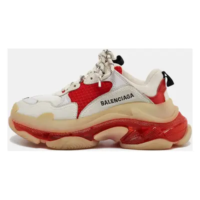 Balenciaga White/Red Leather and Mesh Triple Clear Sole Sneakers Size