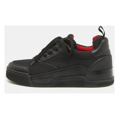 Christian Louboutin Black Canvas and Leather Happyrui Lace Up Sneakers Size