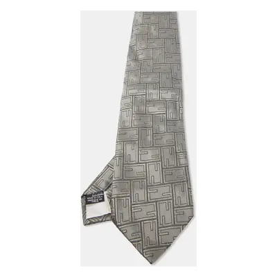 Fendi Grey Zucca Jacquard Silk Traditional Tie