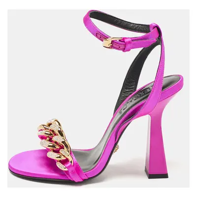 Versace Pink Satin Medusa Ankle Strap Sandals Size