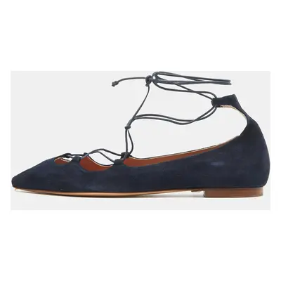 CH Carolina Herrera Blue Suede Pointed Toe Tie Up Ballet Flats Size