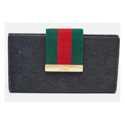 Gucci Black GG Canvas and Leather Web Flap Wallet