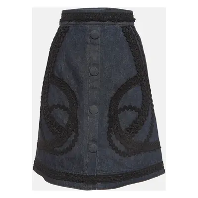 Dolce & Gabbana Blue Lace Embroidered Denim Skirt