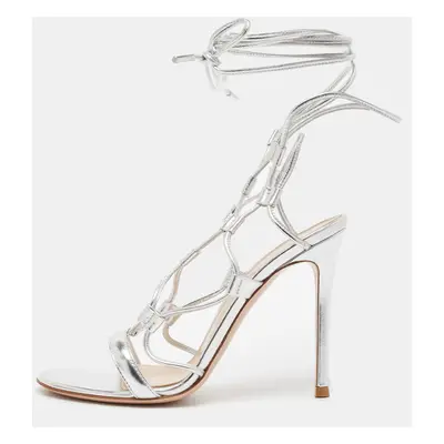 Gianvito Rossi Silver Leather Giza Ankle Wrap Sandals Size