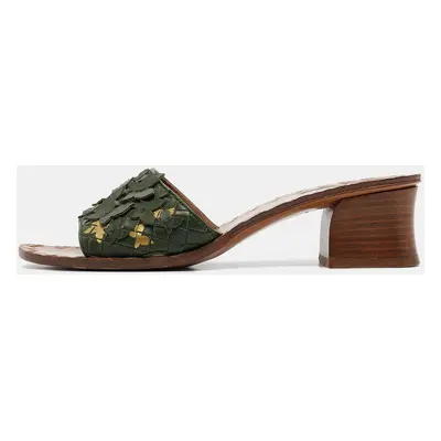 Bottega Veneta Green Intrecciato Leather Butterfly Applique Ravello Sandals Size