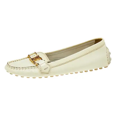 Louis Vuitton Cream Patent Leather Logo Loafers Size 39.5