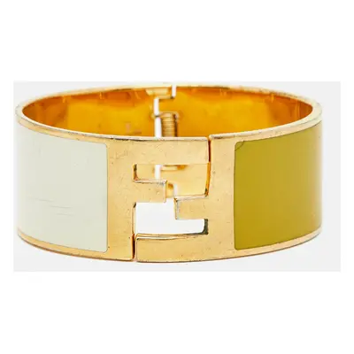 Fendi Fendista Bi-color Yellow/White Enamel Gold Tone Wide Bracelet