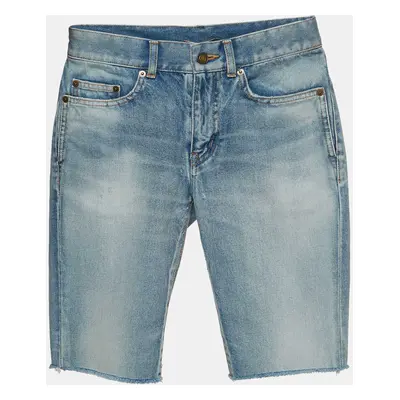 Saint Laurent Paris Blue Distressed Denim Bermuda Shorts Waist 24''