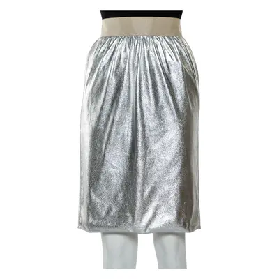 Dolce & Gabbana Metallic Silver Faux Leather Pencil Skirt