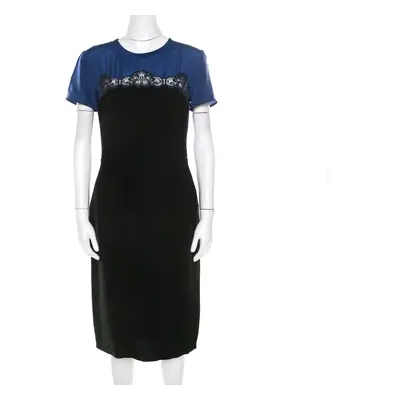 Stella McCartney Black and Blue Stretch Crepe Lace Detail Shift Dress