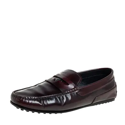 Tods Burgundy Leather Slip On Loafers Size