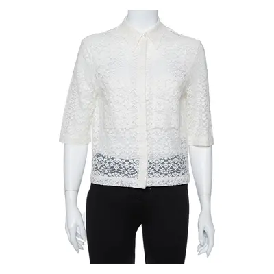 Stella McCartney Cream Lace Button Front Sheer Crop Top