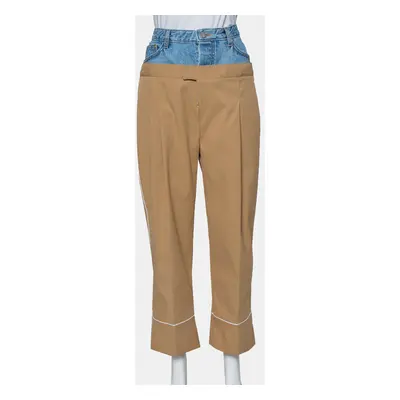 Dina Zaki Beige Synthetic Denim Mix Duel T Fashion Pants