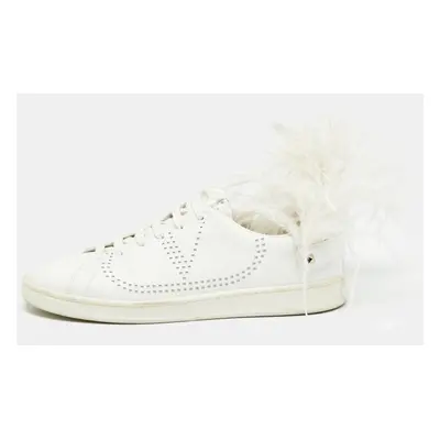 Valentino White Leather and Feather Backnet Sneakers Size