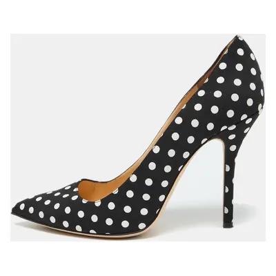 Oscar de la Renta Black/White Fabric Polka Dots Printed Pointed Toe Pumps Size