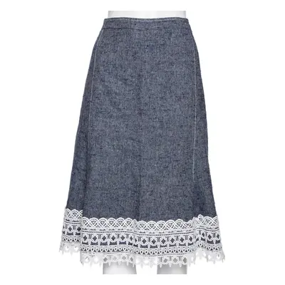 Oscar de la Renta Blue Silk & Linen Lace Trimmed Skirt MTO