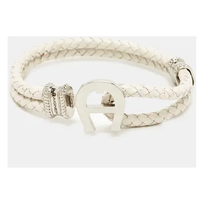 Aigner Braided Leather Silver Tone Bracelet