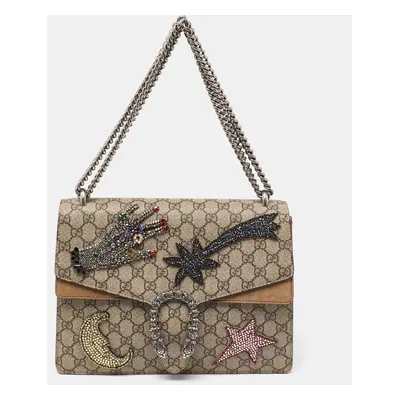 Gucci Beige GG Supreme Canvas and Suede Medium Dionysus Embellished Shoulder Bag