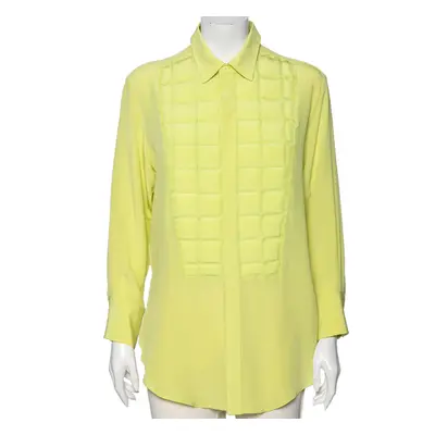 Bottega Veneta Green Silk & Quilted Plastron Detailed Tuxedo Shirt