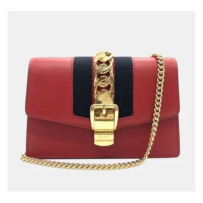 Gucci Red Leather Super Mini Sylvie Chain Shoulder Bag