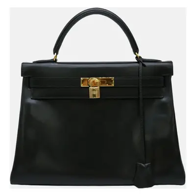 Hermes Black Box Calf Leather Kelly Handbag