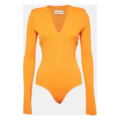 Alexandre Vauthier Orange Jersey V-Neck Bodysuit