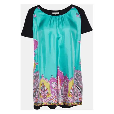 Etro Black Cotton Knit & Printed Silk Top