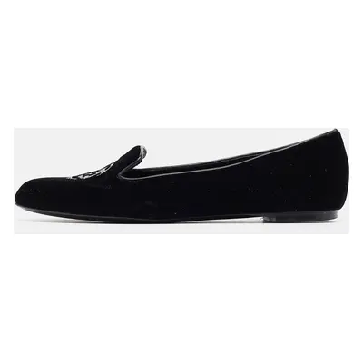 Alexander McQueen Black Velvet Skull Embroidered Smoking Slippers Size