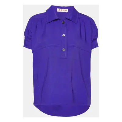 Marni Blue Crepe Puff Sleeve Shirt Blouse