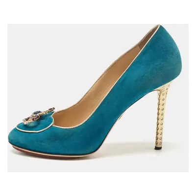 Charlotte Olympia Blue Suede Platform Pumps Size