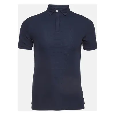 Emporio Armani Navy Blue Patterned Knit Polo Tshirt