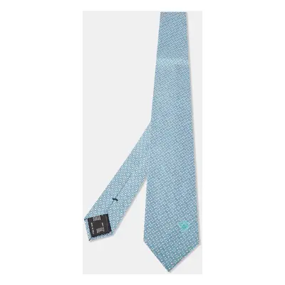 Versace Blue Geometric Pattern Jacquard Silk Tie