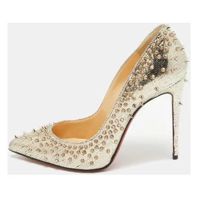 Christian Louboutin Gold Laminated Suede Escarpic Spike Pumps Size 37.5