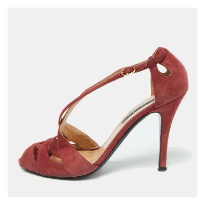 Ralph Lauren Rust Red Suede Arianna Peep Toe Sandals Size