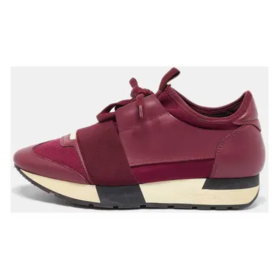 Balenciaga Burgundy Leather and Fabric Race Runner Sneakers Size