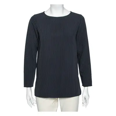 Max Mara Navy Blue Pinstripe Crepe Top