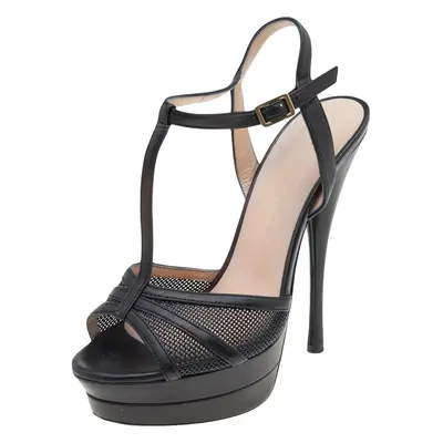 Versace Black Leather T-Strap Platform Sandals Size