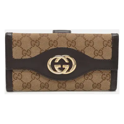 Gucci Beige/Brown GG Canvas and Leather Trifold Flap Wallet