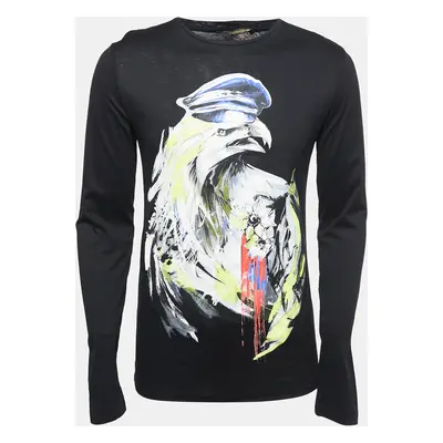 Roberto Cavalli Black Printed Cotton Full Sleeve T-Shirt