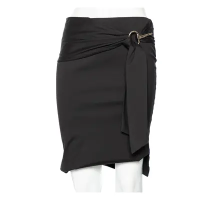 Gucci Black Cotton Waist Tie Detail Knee Length Skirt