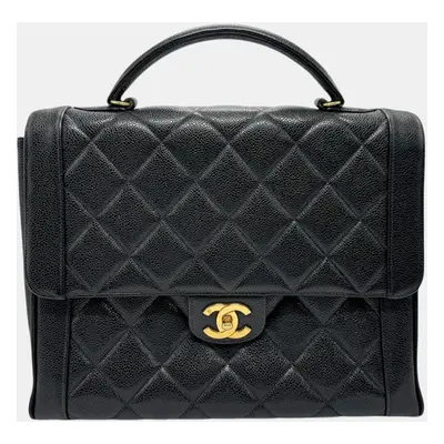 Chanel Black Gold Caviar Skin Leather Matelasse Handbag