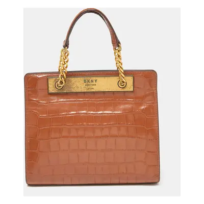 DKNY Brown Croc Embossed Leather Chain Bag