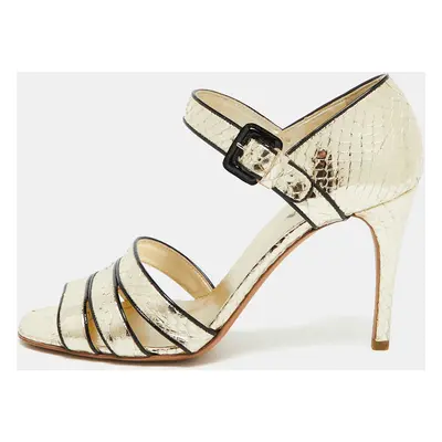 Prada Metallic Gold Snakeskin Ankle Strap Sandals Size