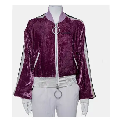 Off-White Purple Crushed Velvet Zipper Front Bomber Jacket